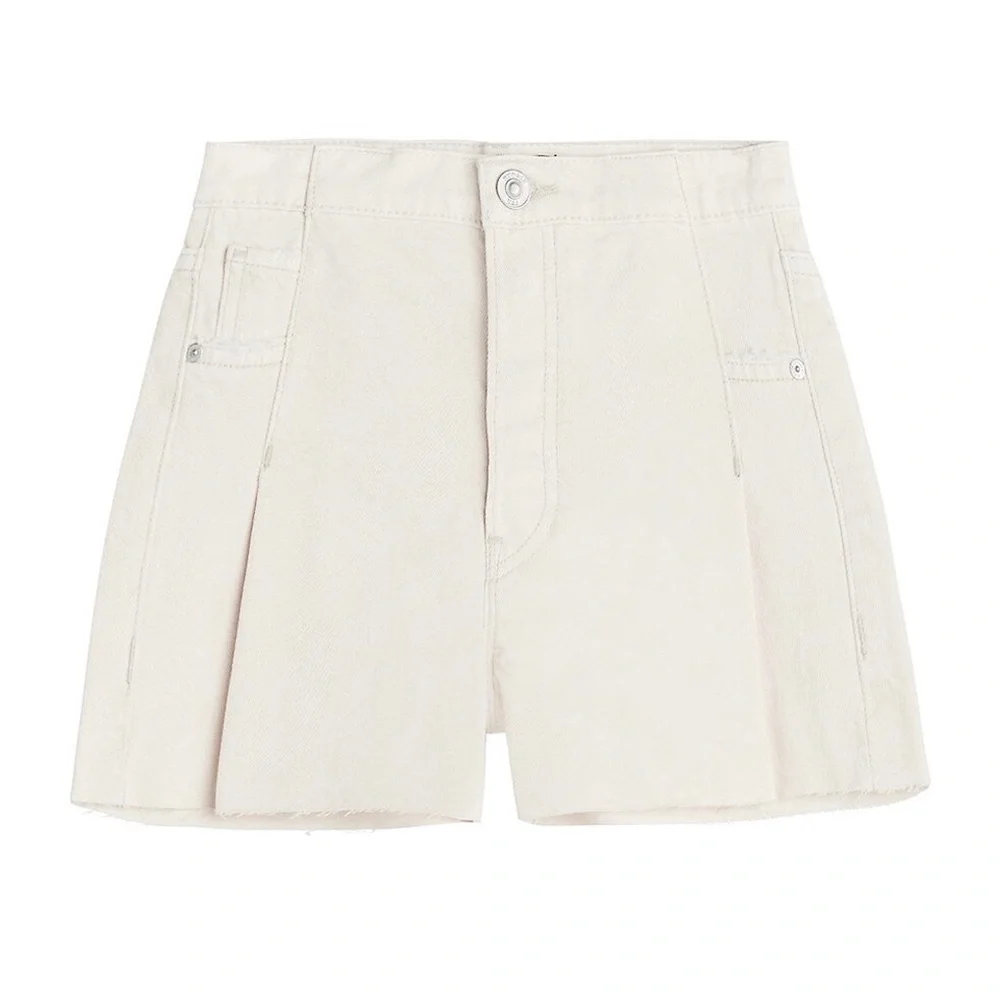 HUDSON 90s Pleated‎ Beige Denim High Waist Frayed Raw Hem Cutoff Jean Shorts 28